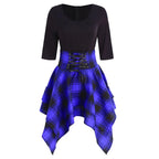 Robe Gothique à Carreaux pour Femme – Robe Asymétrique à Lacets Style Punk Tartan Harajuku