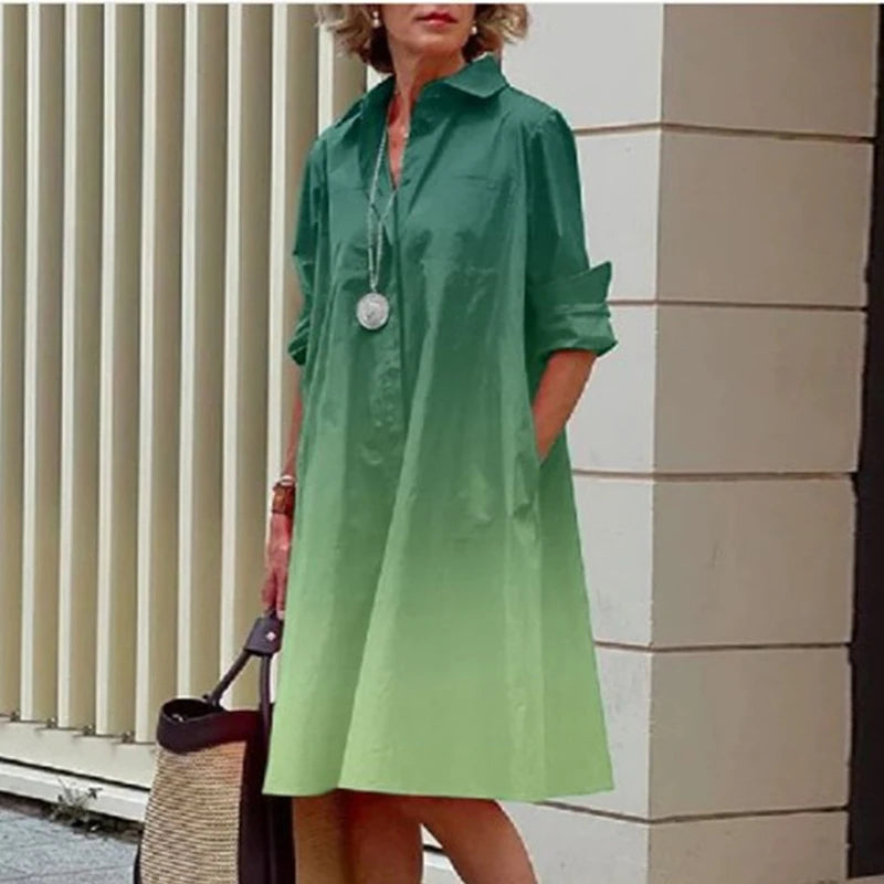 Robe Chemise Mi-Longue à Manches sulfet Col Rabattu pour Femme, Tenue Élégante de Vacances avec Poches, Printemps et Été