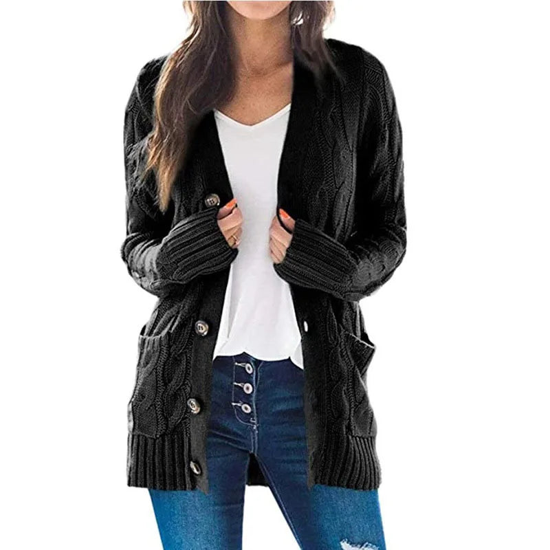 Cardigan Torsadé Bleu Clair à Poches pour Femme - INPETAL