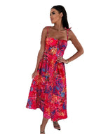 Robe d'Été Imprimée à Bretelles pour Femme – Robe Longue Fluide à Col en V avec Coussinets Intégrés