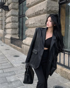 Veste en similicuir PU pour femme, Blazer combiné, Vestes à col rabattu, Manteau à point ouvert, Maxi, Décontracté, Élégant, Punk, Streetwear Y2k