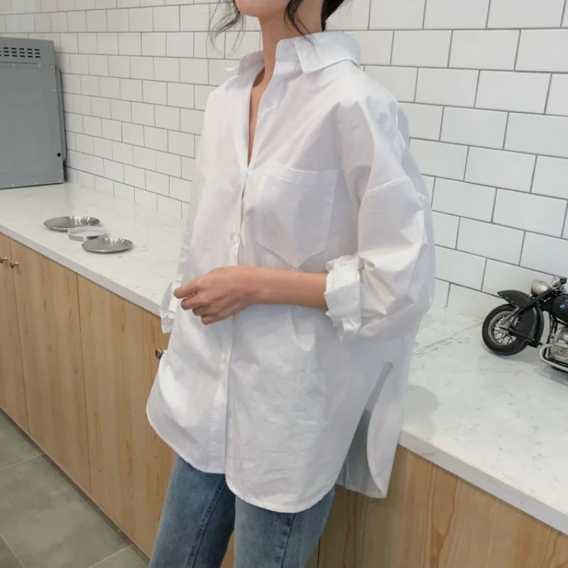 Chemisier Blanc Ample et Élégant pour Femme – Look Bureau Vintage