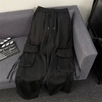 Jogging Cargo Ample Noir Taille Haute - Style Streetwear Vintage