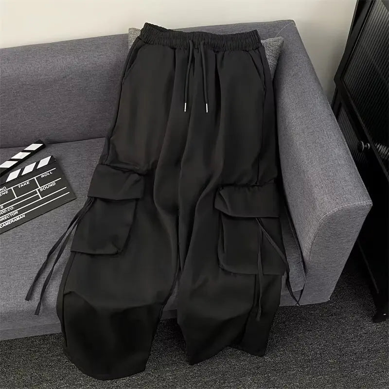 Jogging Cargo Ample Noir Taille Haute - Style Streetwear Vintage
