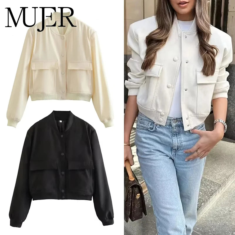 MUJER femmes Bomber veste femmes automne recadrée veste pour femmes 2025 à manches longues aviateur vestes femme mode manteaux courts