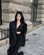 Veste en similicuir PU pour femme, Blazer combiné, Vestes à col rabattu, Manteau à point ouvert, Maxi, Décontracté, Élégant, Punk, Streetwear Y2k
