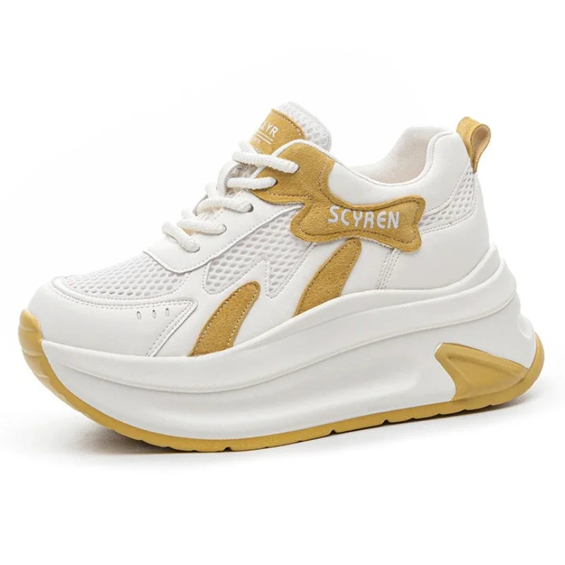 Fujin 8 cm Air Mesh synthétique microfibre cuir grosses baskets femmes été creux été plate-forme chaussures plates compensées sandales chaussures