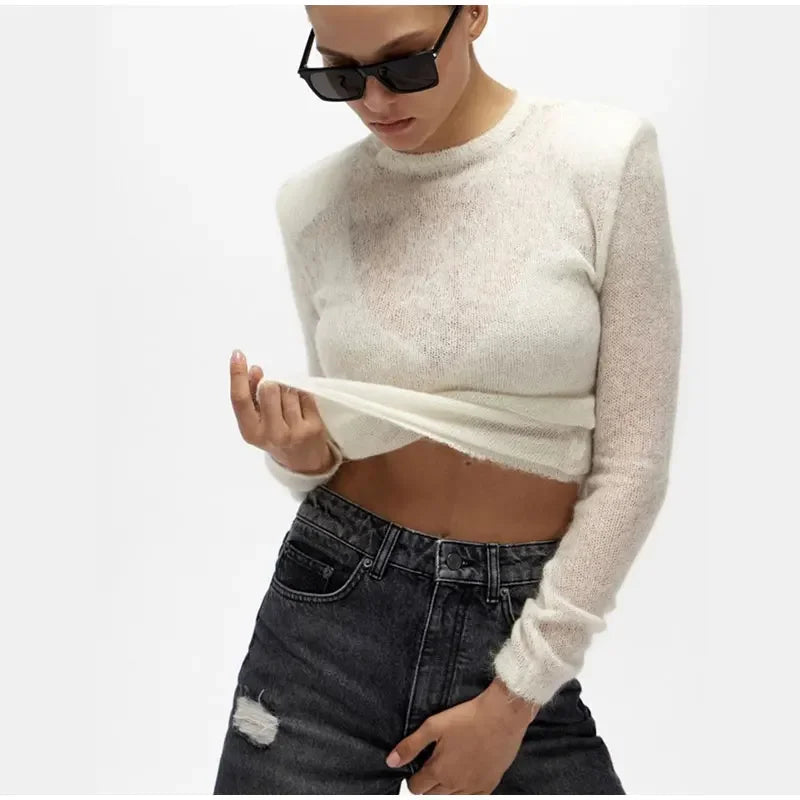 Pull Élégant en Maille Fine pour Femme – Chandail Doux en Laine et Mohair Coupe Ajustée