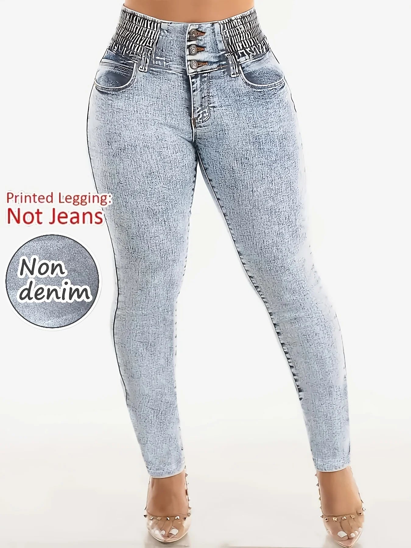 Legging Faux Jean Imprimé Denim – Confort Yoga & Sports de Plein Air