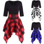 Robe Gothique à Carreaux pour Femme – Robe Asymétrique à Lacets Style Punk Tartan Harajuku