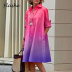 Robe Chemise Mi-Longue à Manches sulfet Col Rabattu pour Femme, Tenue Élégante de Vacances avec Poches, Printemps et Été