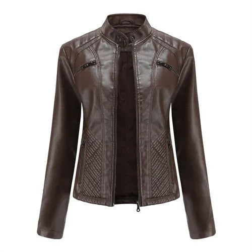 Nouvelle veste en PU pour femme, couleur lavande, manches longues, 2026, vestes en cuir de moto tendance, manteau rouge, vêtements d'extérieur noirs.