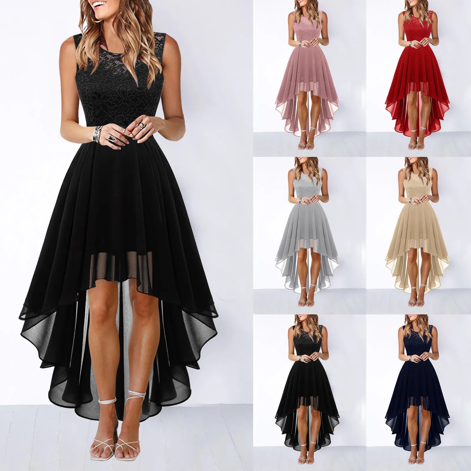 Robe de Soirée Vintage en Dentelle pour Femme – Robe Formelle de Demoiselle d'Honneur avec Ourlet Irrégulier