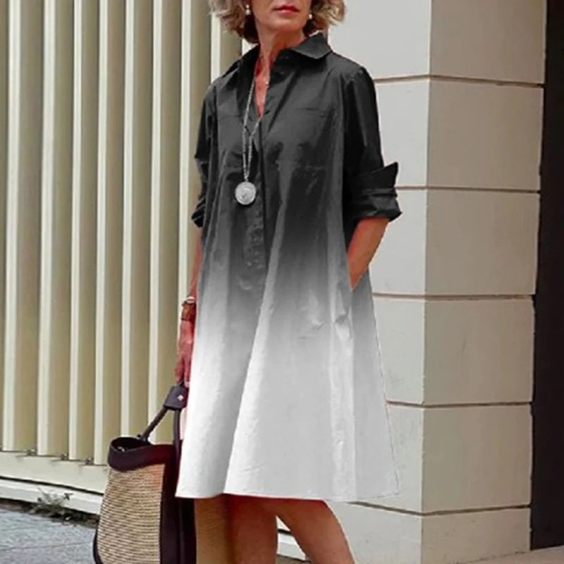 Robe Chemise Mi-Longue à Manches sulfet Col Rabattu pour Femme, Tenue Élégante de Vacances avec Poches, Printemps et Été