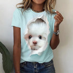 T-Shirt Chat 3D Kawaii Femme - Haut Y2K Respirant