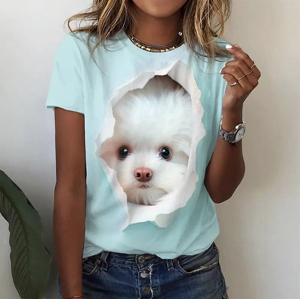 T-Shirt Chat 3D Kawaii Femme - Haut Y2K Respirant