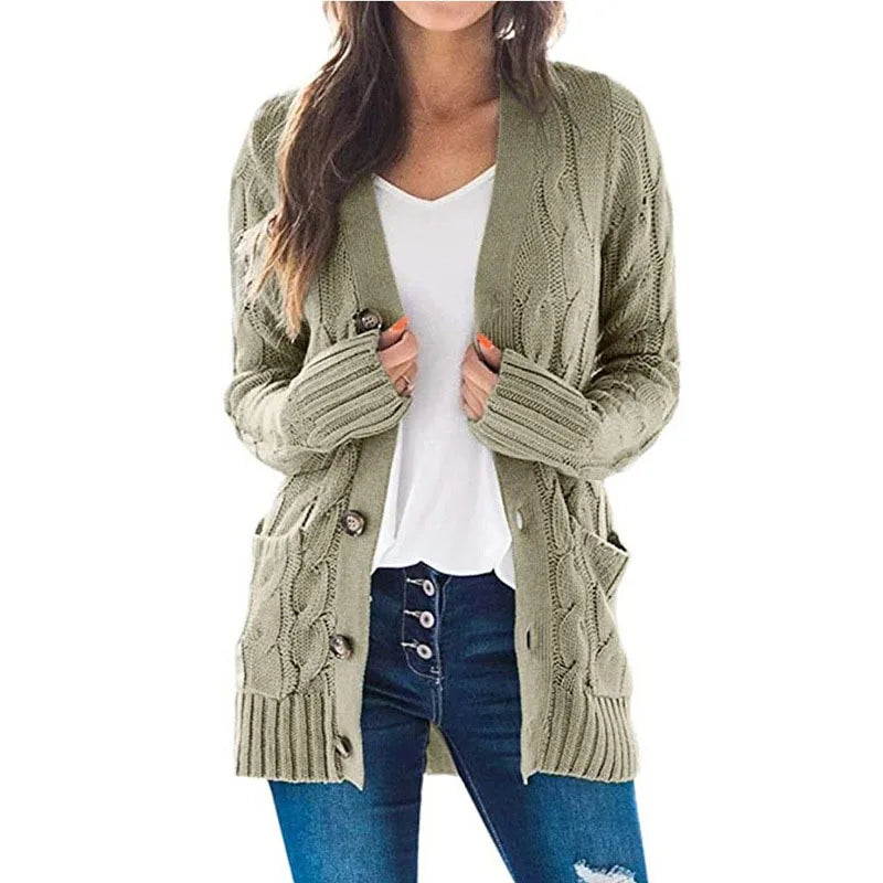 Cardigan Torsadé Bleu Clair à Poches pour Femme - INPETAL