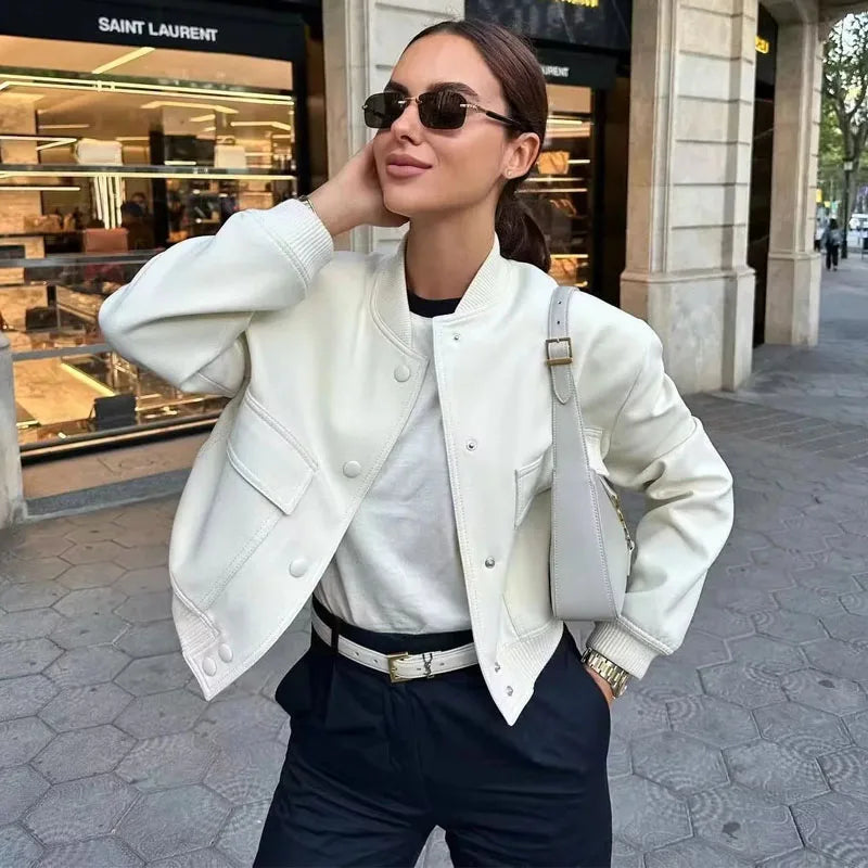 MUJER femmes Bomber veste femmes automne recadrée veste pour femmes 2025 à manches longues aviateur vestes femme mode manteaux courts