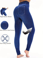 Legging Faux Jean Imprimé Denim pour Femme – Confort Yoga & Fitness