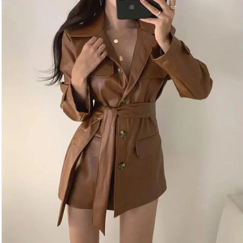 Veste en cuir chic coréenne pour femme, coupe ajustée, style motard, en similicuir PU, coupe-vent, pour le printemps et l'automne