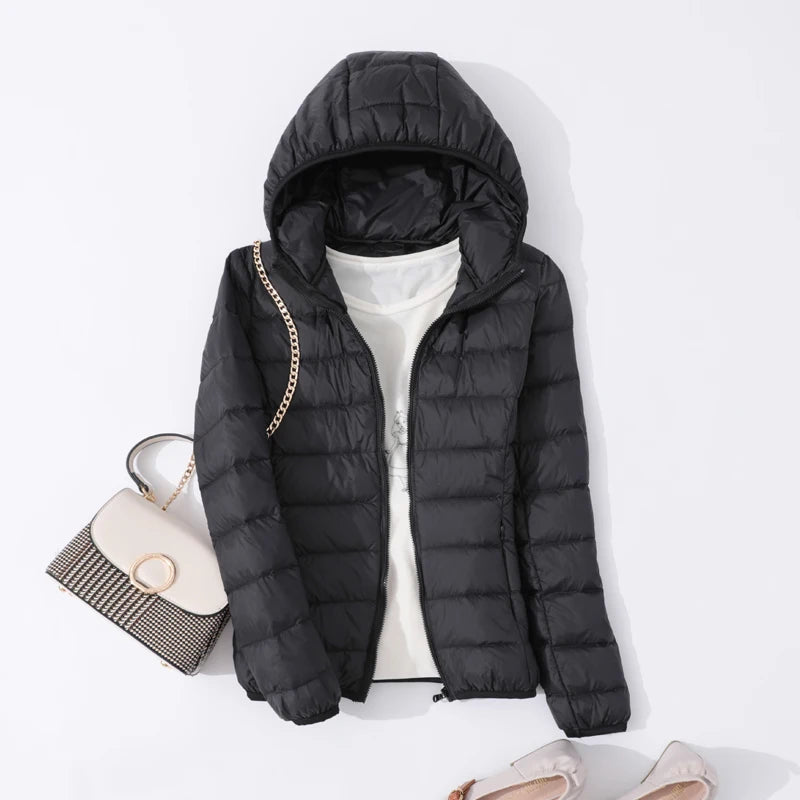 90% Ultra-léger mince doudoune femmes automne hiver mince court à capuche chaud blanc canard vers le bas manteau Parka femme vêtements d'extérieur portables