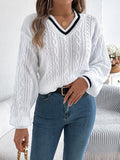 Pull en Tricot Torsadé Col V pour Femme – Style Décontracté & Chic