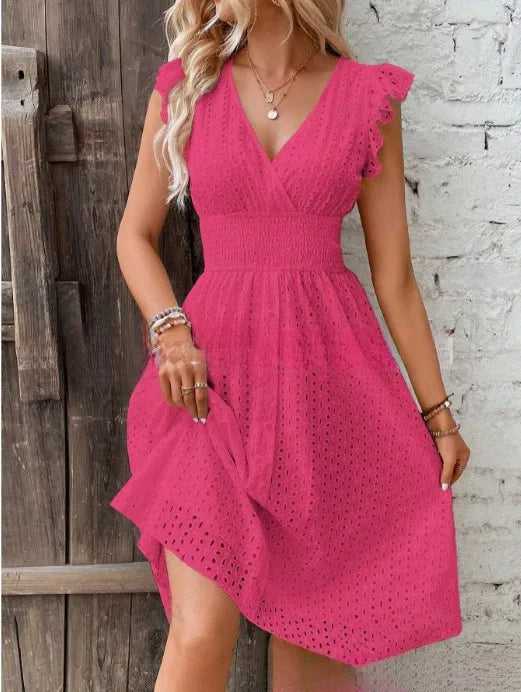 Robe de Plage d'Éte pour Femme – Veste de Plage Légère à Col en V et Taille en Dentelle Ajourée