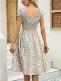 Robe Florale pour Femme Style Français – Robe d'Été Bohème à Volants et Col en V Cottagecore