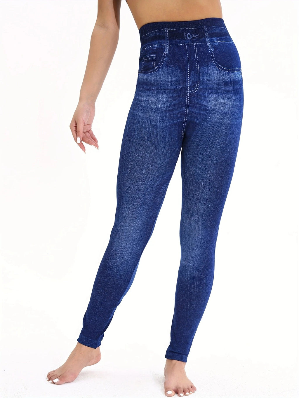 Legging Faux Jean Imprimé Denim pour Femme – Confort Yoga & Fitness