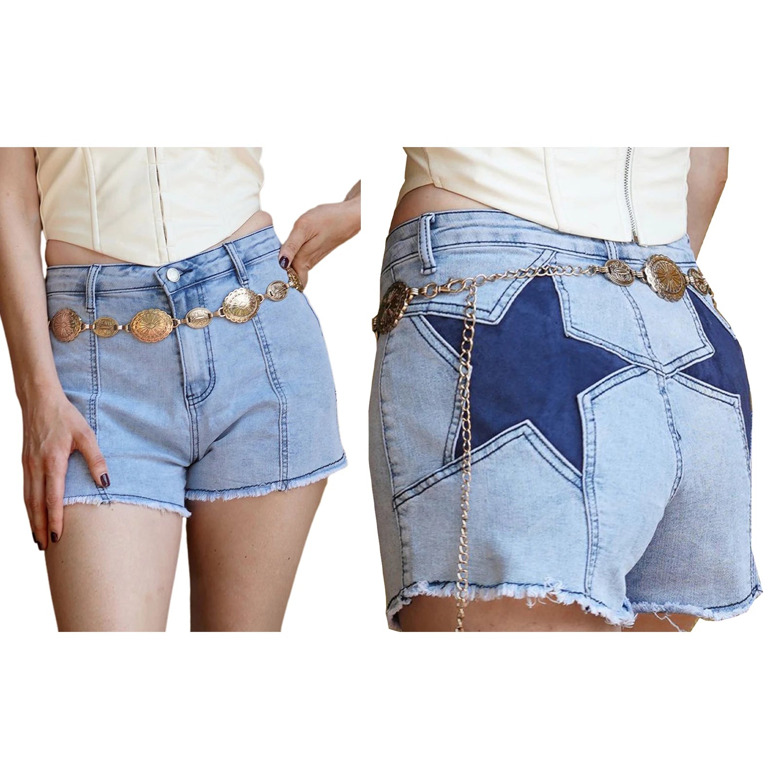 Jean Étoile Y2K Femme - Pantalon Droit & Short Combhasaki