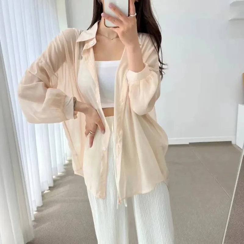 Chemise d'Été en Soie Perlée Rafraîchissante – Protection Solaire et Confort Absolu