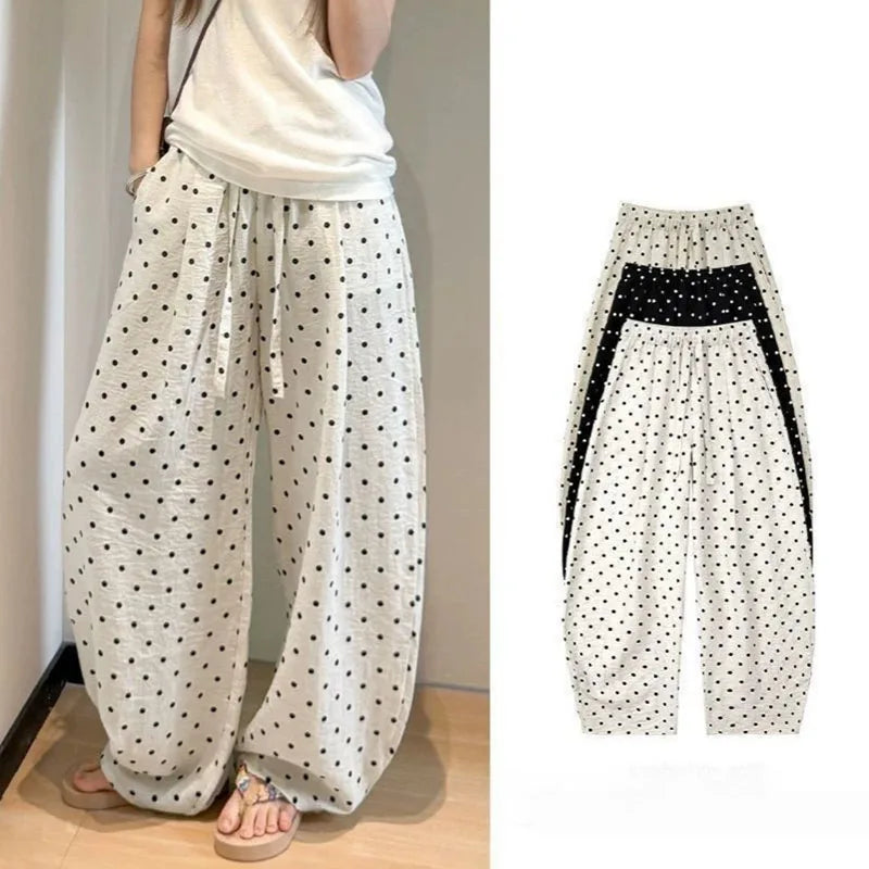 Pantalon Large en Lin à Pois - Look Fluide d'Été