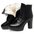 WOIZGIC Laides femmes en cuir véritable bottines hiver automne fourrure peluche laine chaud talon haut moto