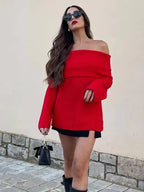 Pull Tricoté Épaules Dénudées Style Chic et Décontracté