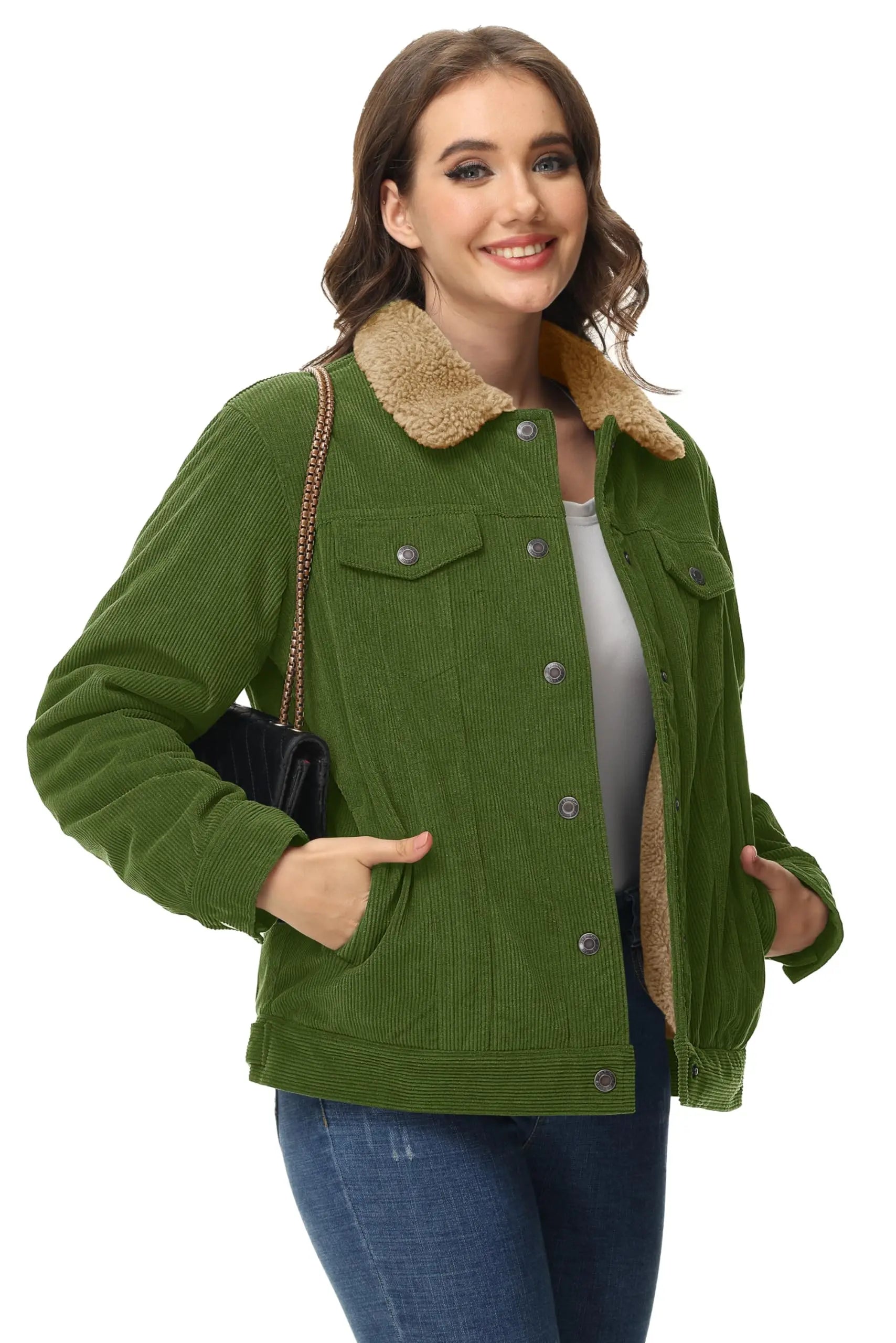 Veste Lourde en Velours Côtelé Doublée Polaire Sherpa pour Femme