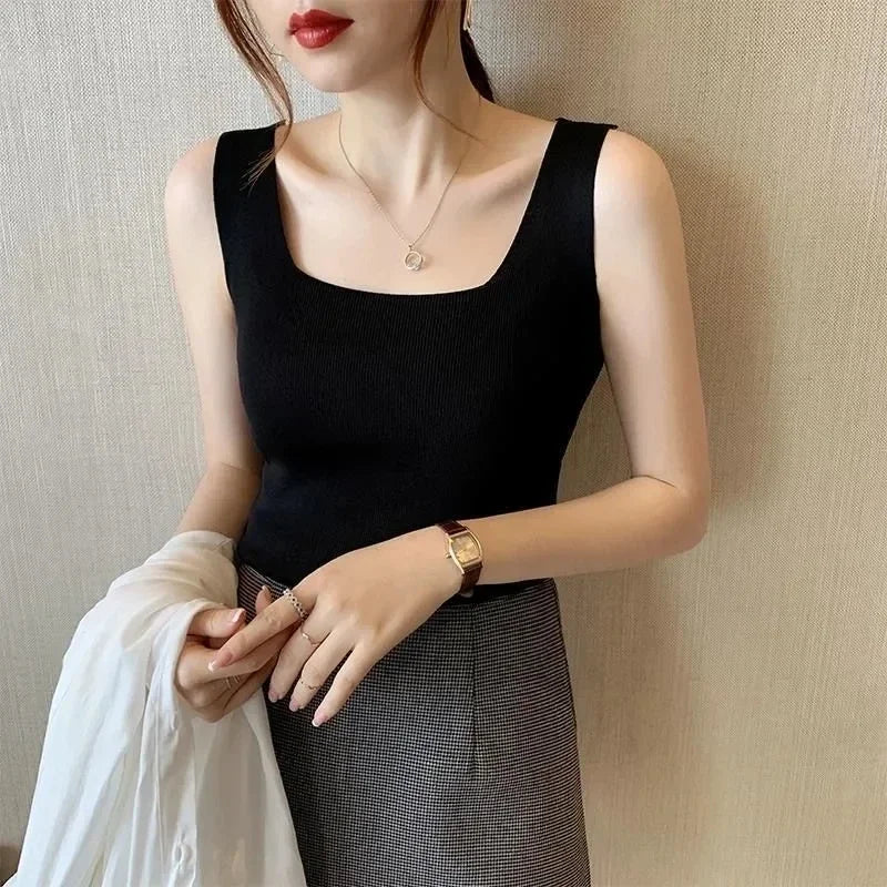 Débardeur Col en U Tricoté Femme - Top Slim Streetwear