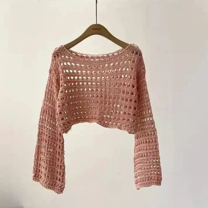 Haut de Plage en Maille Ajourée Style Boho - Crop Top Crochet