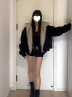 Parka Ample Style Y2K avec Capuche Fourrure pour Femme