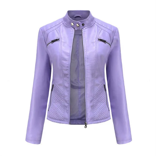 Nouvelle veste en PU pour femme, couleur lavande, manches longues, 2026, vestes en cuir de moto tendance, manteau rouge, vêtements d'extérieur noirs.