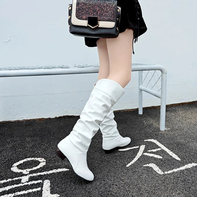 Automne et hiver nouvelles bottes hautes femmes talon De créateur bottes hautes noires bottes en cuir pour femmes grande taille 35-43 Botas De Mujer