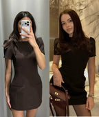 Les nouveaux produits pour femmes ETJ 2025 sont élégants et élégants Robe courte à col bateau et manches courtes avec robe noire plissée