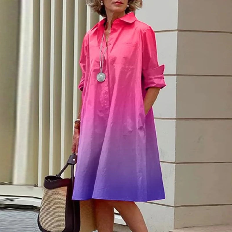 Robe Chemise Mi-Longue à Manches sulfet Col Rabattu pour Femme, Tenue Élégante de Vacances avec Poches, Printemps et Été