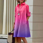 Robe Chemise Mi-Longue à Manches sulfet Col Rabattu pour Femme, Tenue Élégante de Vacances avec Poches, Printemps et Été