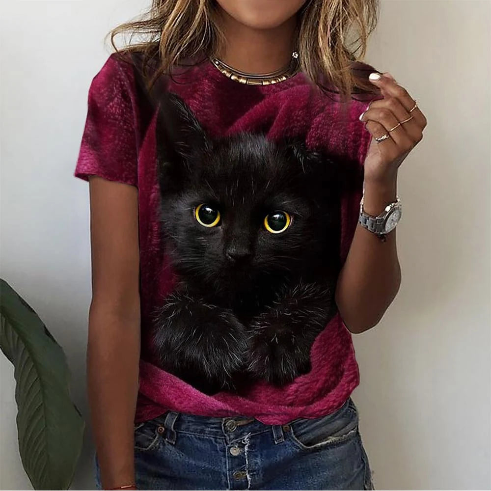 T-Shirt Chat 3D Kawaii Femme - Haut Y2K Respirant