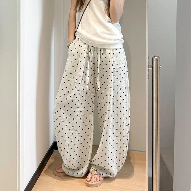 Pantalon Large en Lin à Pois - Look Fluide d'Été