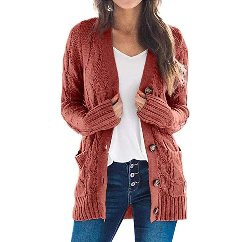 Cardigan Torsadé Bleu Clair à Poches pour Femme - INPETAL