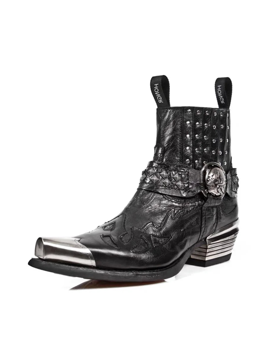 Bottes Mi-Mollet Style Punk Chic à Bout Pointu et Détails Métalliques