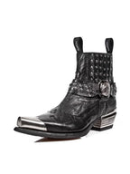 Bottes Mi-Mollet Style Punk Chic à Bout Pointu et Détails Métalliques