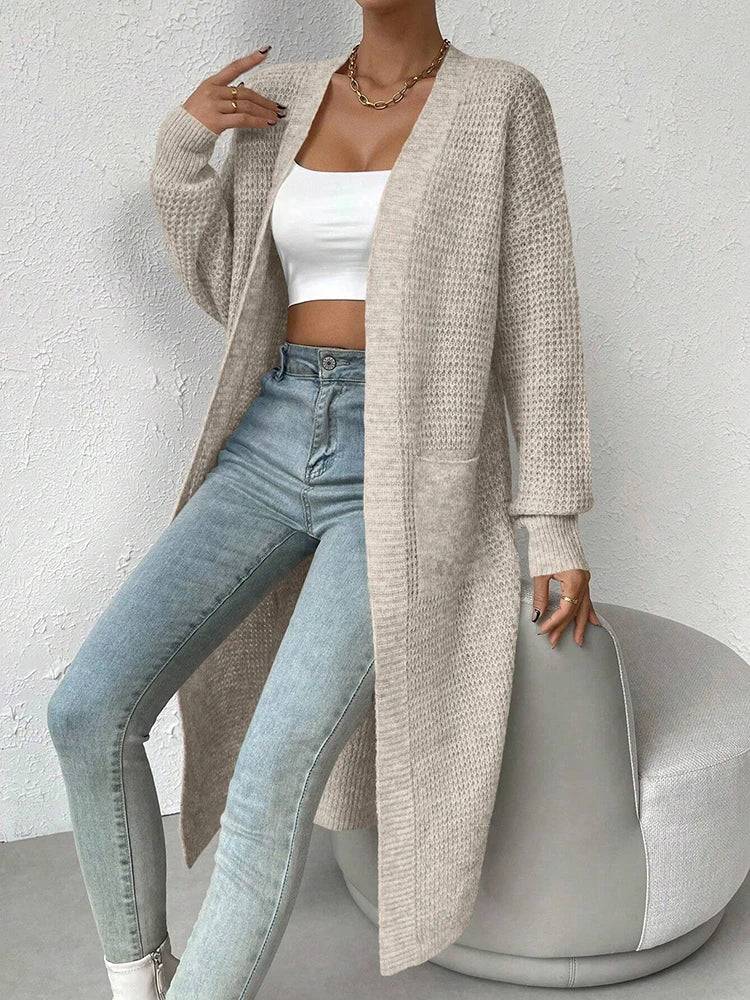Cardigan Long Ajouré en Maille Épaisse pour Femme - Style Streetwear