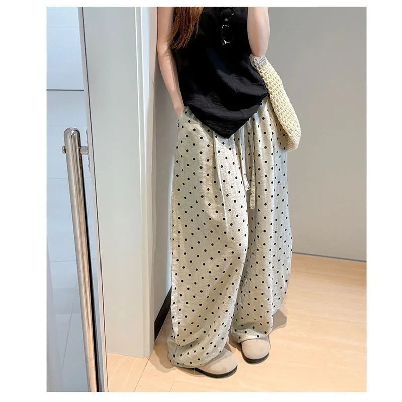 Pantalon Large en Lin à Pois - Look Fluide d'Été
